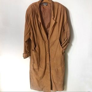 Vintage Leather Cognac Long Trench Coat